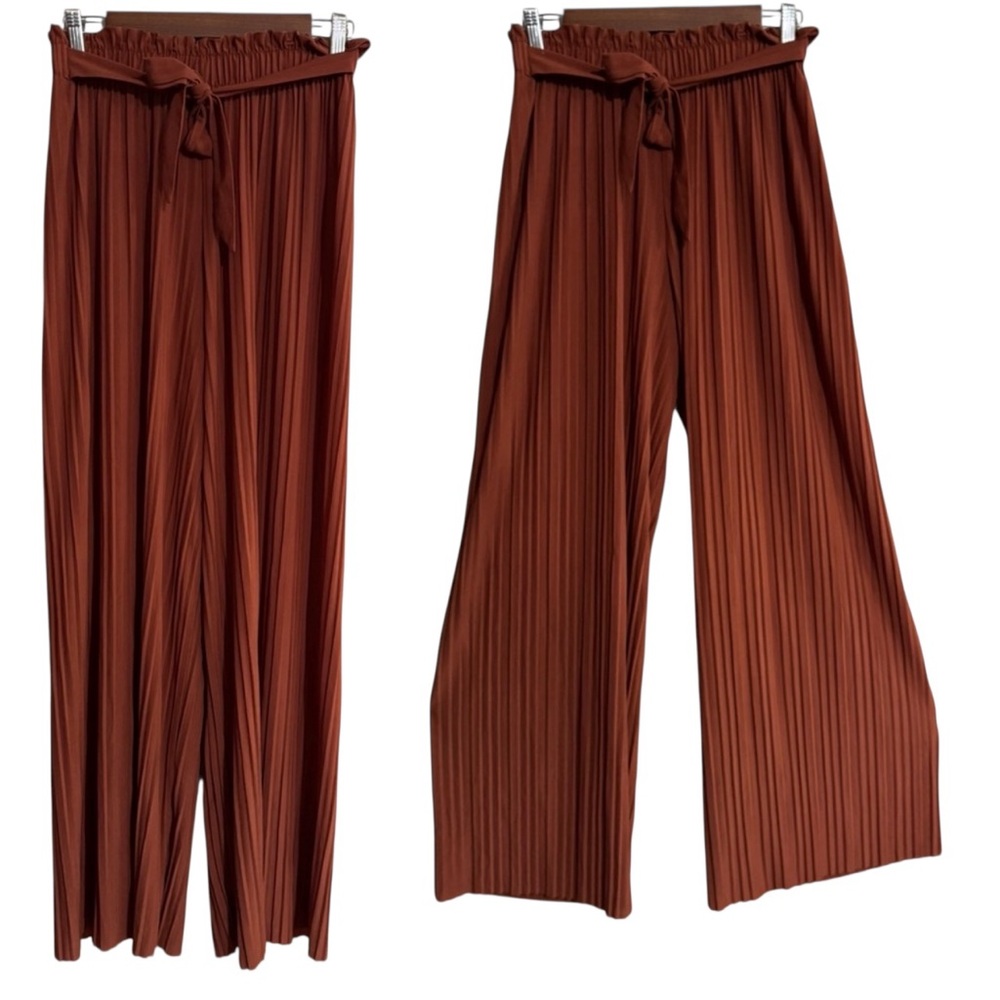 New City Women's Rust Pleated Belted Wide Leg Pants Size Medium